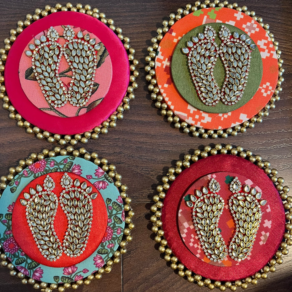 Dual Layer Kundan Laxmi Charan Mat - Maroon