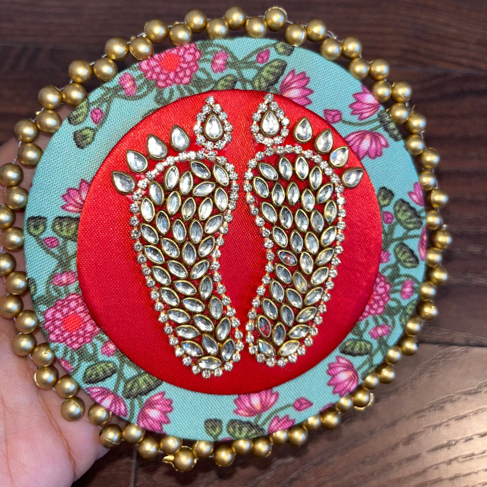 Dual Layer Kundan Laxmi Charan Mat - SkyBlue