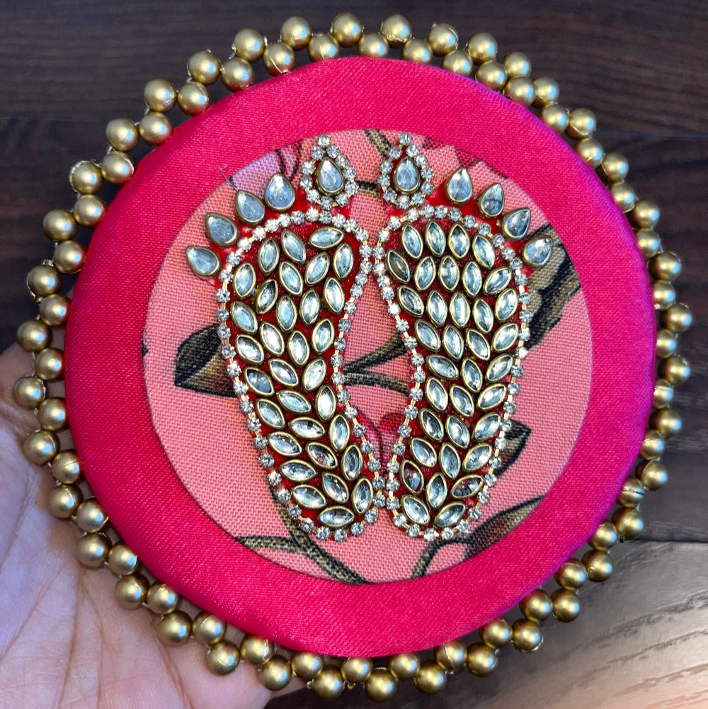 Dual Layer Kundan Laxmi Charan Mat - Pink