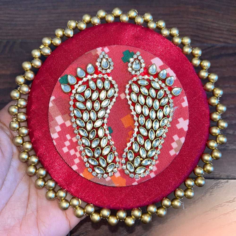 Dual Layer Kundan Laxmi Charan Mat - Maroon