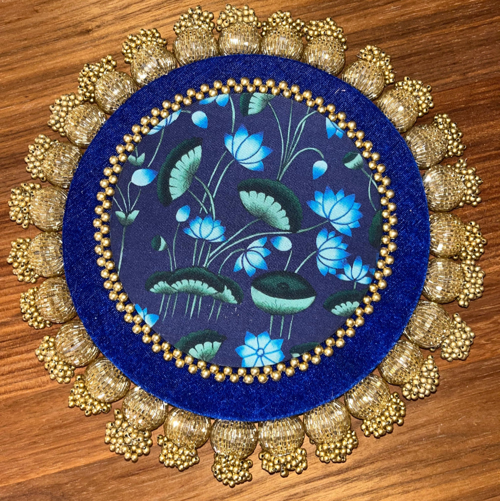 10inch Reversible Placemats - Blue Lotus & Mint Green Pichwai Print