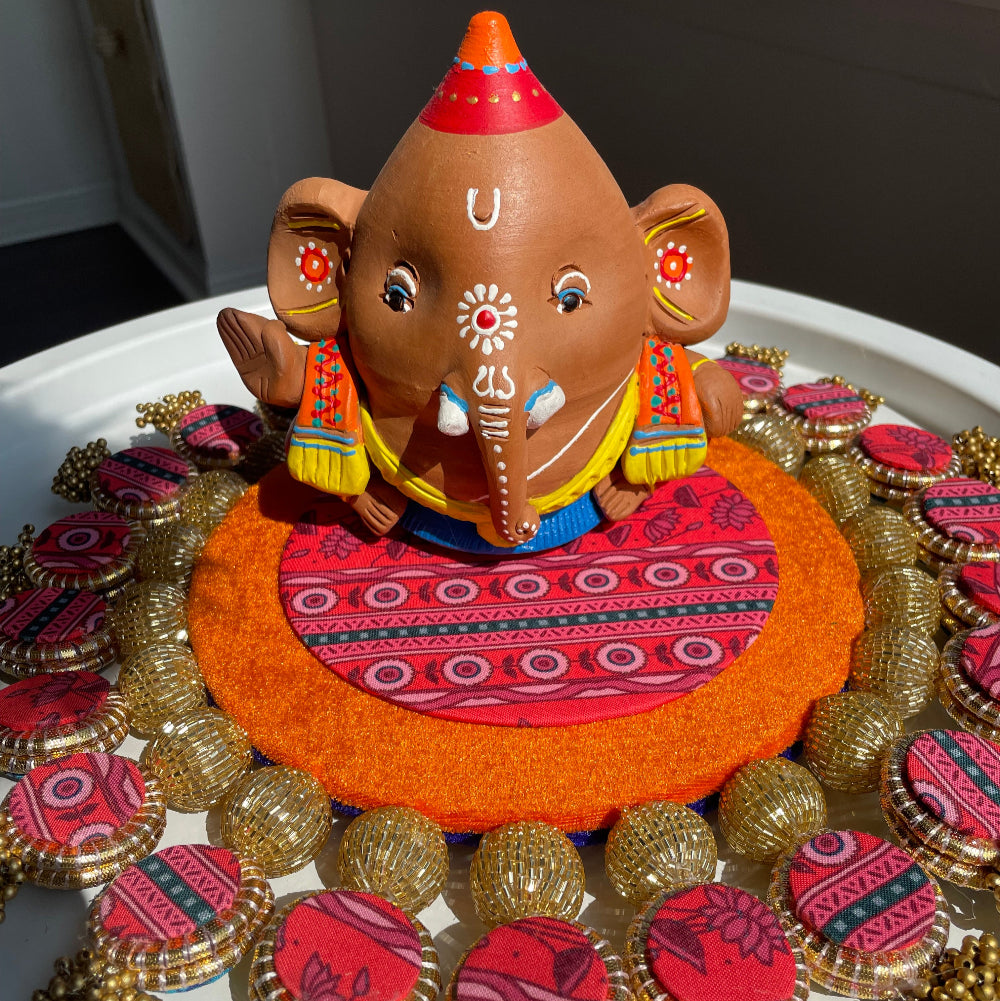 Reversible Placemat with side roundlettes (14 Inch) - Blue/Orange