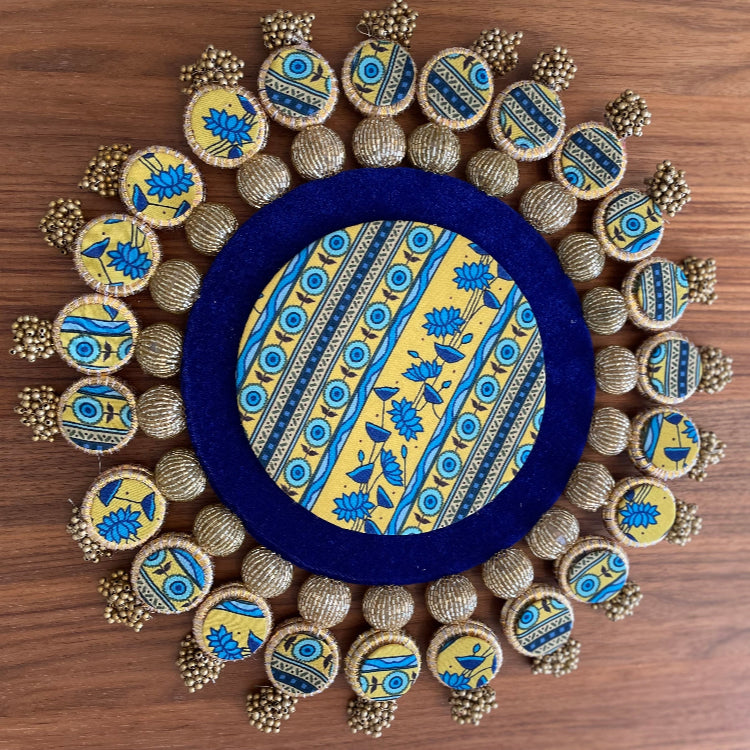 Reversible Placemat with side roundlettes (14 Inch) - Blue/Orange