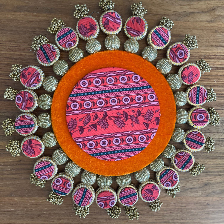 Reversible Placemat with side roundlettes (14 Inch) - Blue/Orange