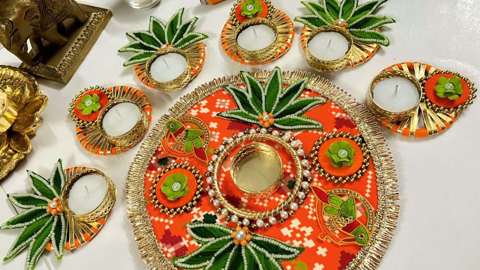 Rangoli T-Light Set - Orange Patola