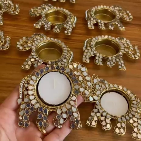 Elephant Mirror Diya (Set of 2)